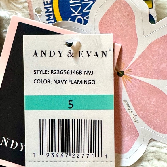 Andy & Evan NWT Sz 5 Kids Navy & White stripes with pink Flamingo Swimsuit - Picture 6 of 7